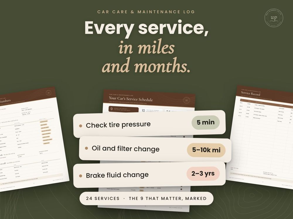 Car Care and Maintenance Log with glovebox cards